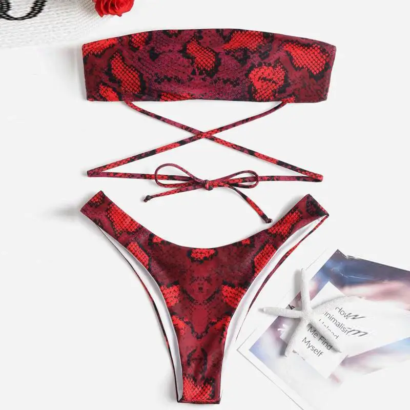 Женский купальник-бикини Mossha купальник-бандо со змеиным принтом пляжная одежда