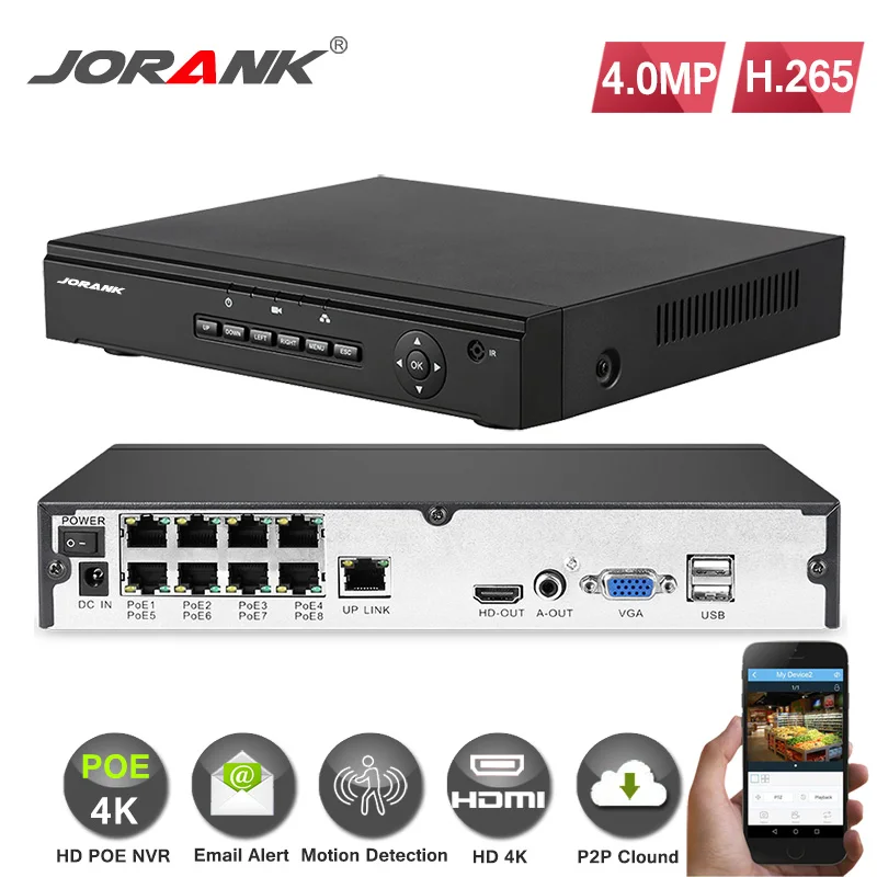 1080P Onvif 8CH NVR CCTV система 4MP 2.0MP телефон XMeye P2P видеонаблюдения 48В PoE рекордер Комплект