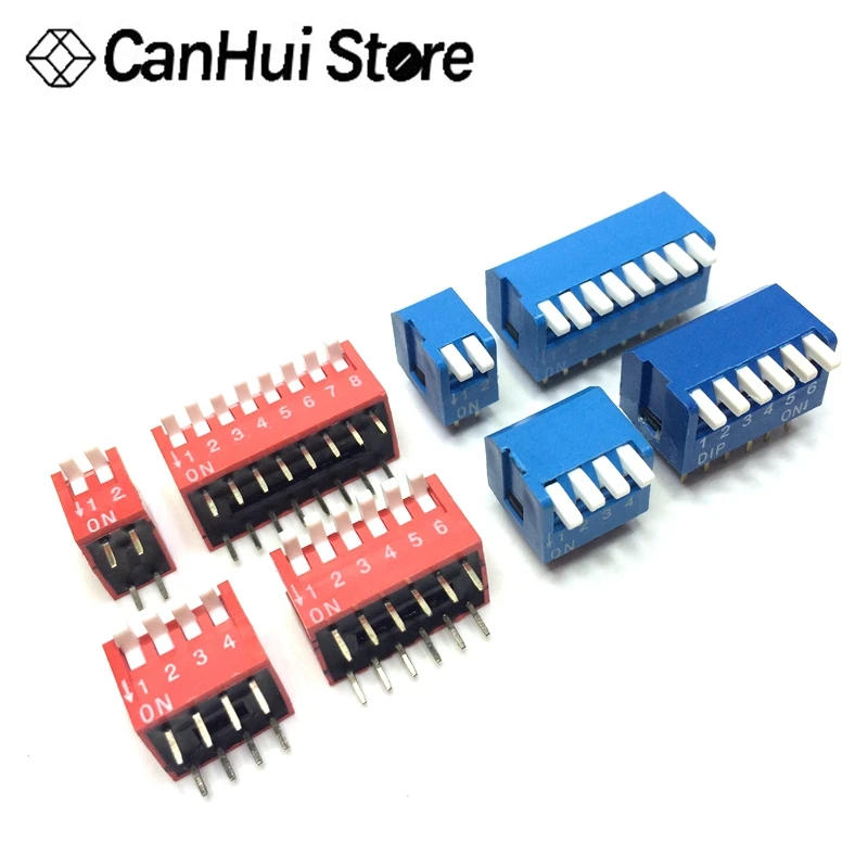 5PCS 2P 3P 4P 5P 6P 7P 8P 9P 10P 12P bit 2.54mm DIP switch/digital toggle switch red/blue right angle side position dial | Обустройство