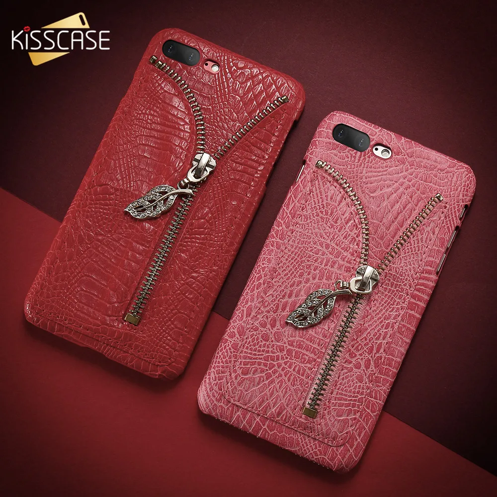 Роскошный кожаный чехол KISSCASE для iPhone 6 S 7 Plus 5 5S SE Leaf с крокодиловым узором и слотом