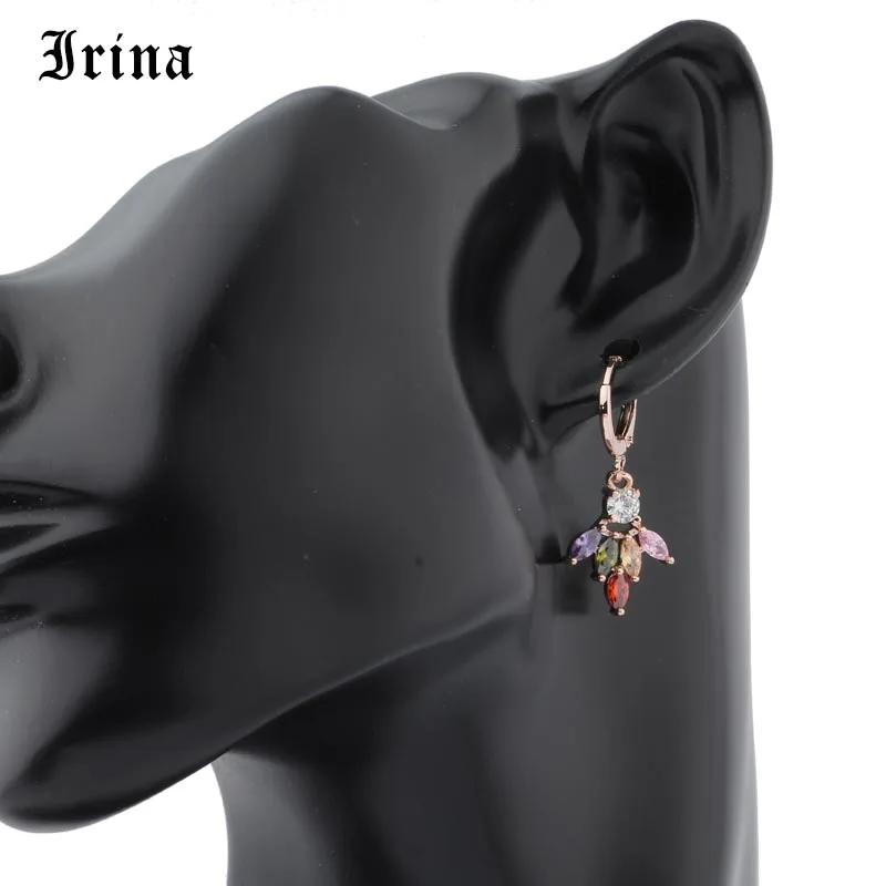 Женские серьги капли Irina 585 с цветком и кубическим цирконием модные розового