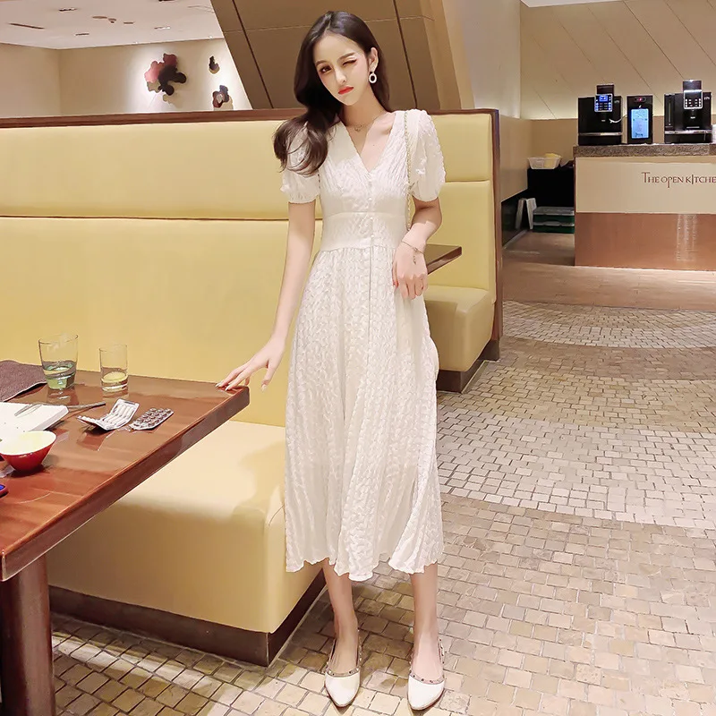 Женское шифоновое платье с высокой талией длинное повседневное пляжное v