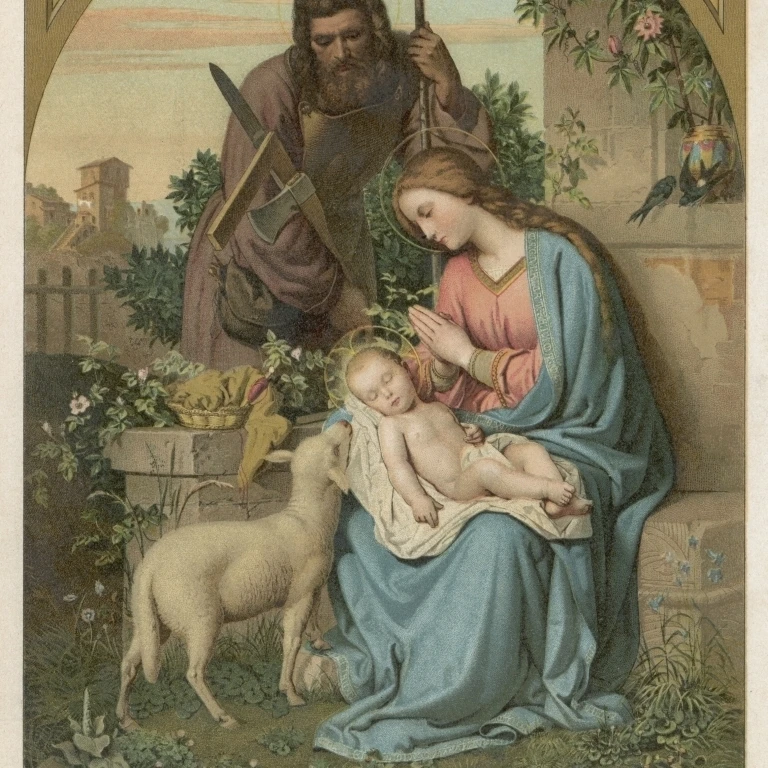 Священная семья с ягненком плакат печать Мэри Эванс Picture Library (18X24)|Таблички и знаки| |