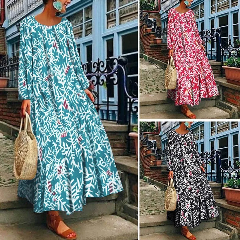 Летнее богемное Платье макси с цветочным принтом повседневное женское платье