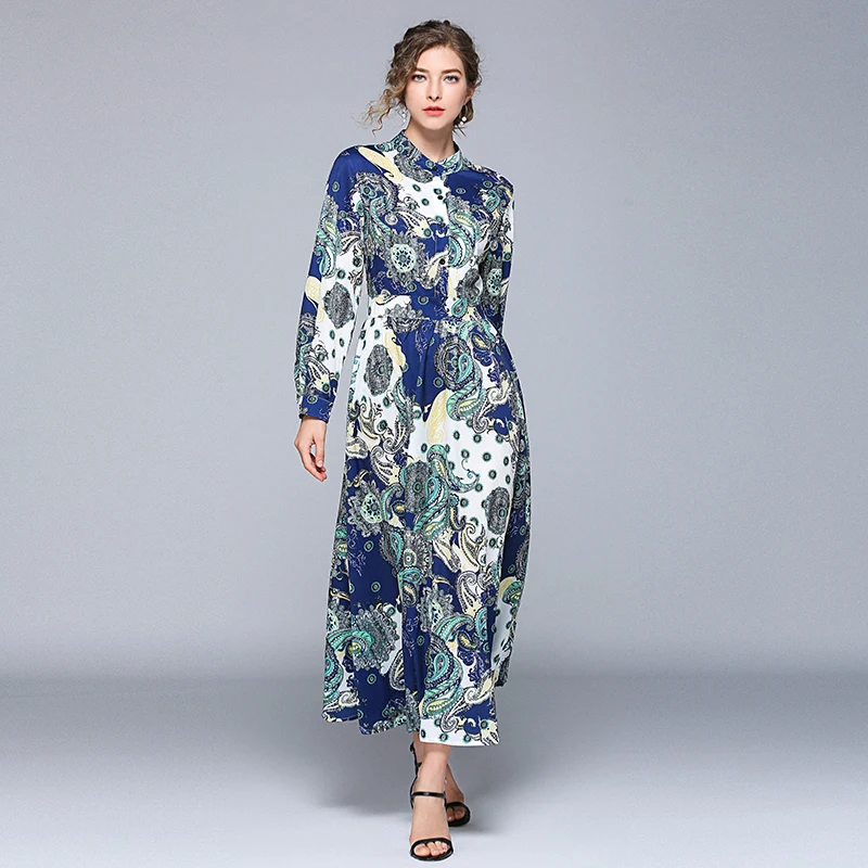 Осеннее шифоновое платье для подиума 2019 года Женские кнопки с рисунками