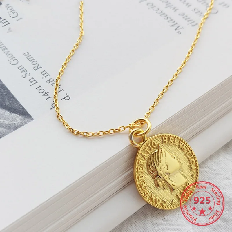 

Korea Hot Style Pure 925 Sterling Silver Necklace for Women Delicate Fashion Gold Coins Pendant Necklace Jewelry