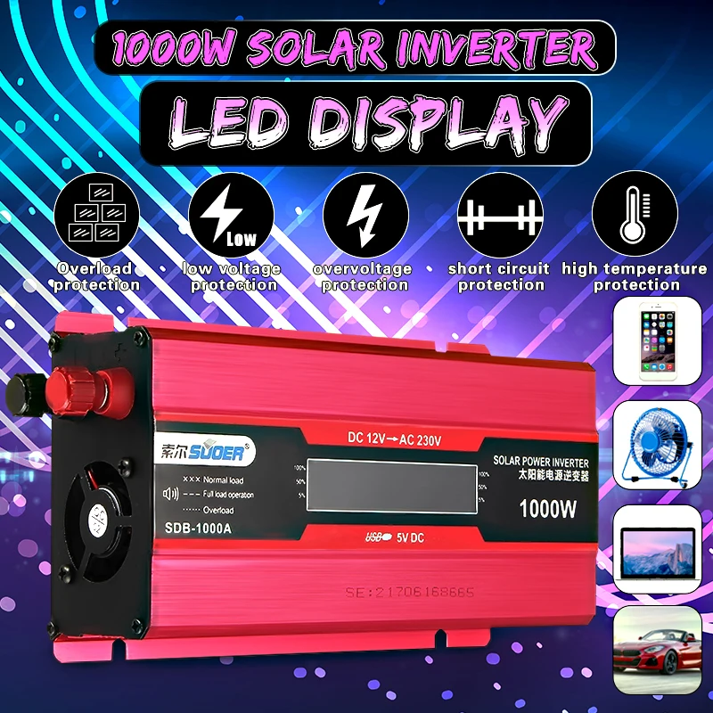 Новое поступление 1000 Вт автомобильный инвертор с цифровым Дисплей USB 12 V