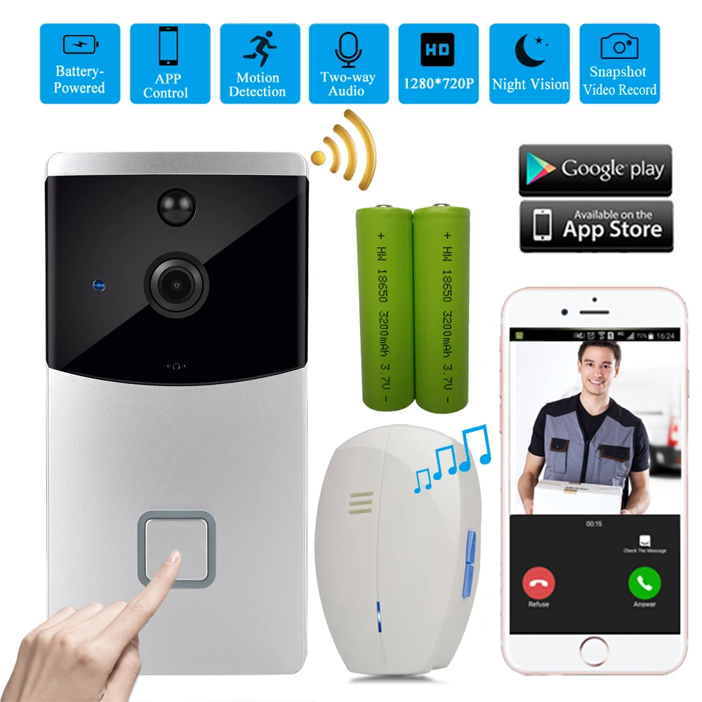 

CUSAM Smart Wireless WiFi Video Doorbell 720P HD Camera Door Phone Intercom Two Way Audio Night Vision Motion Sensor Battery
