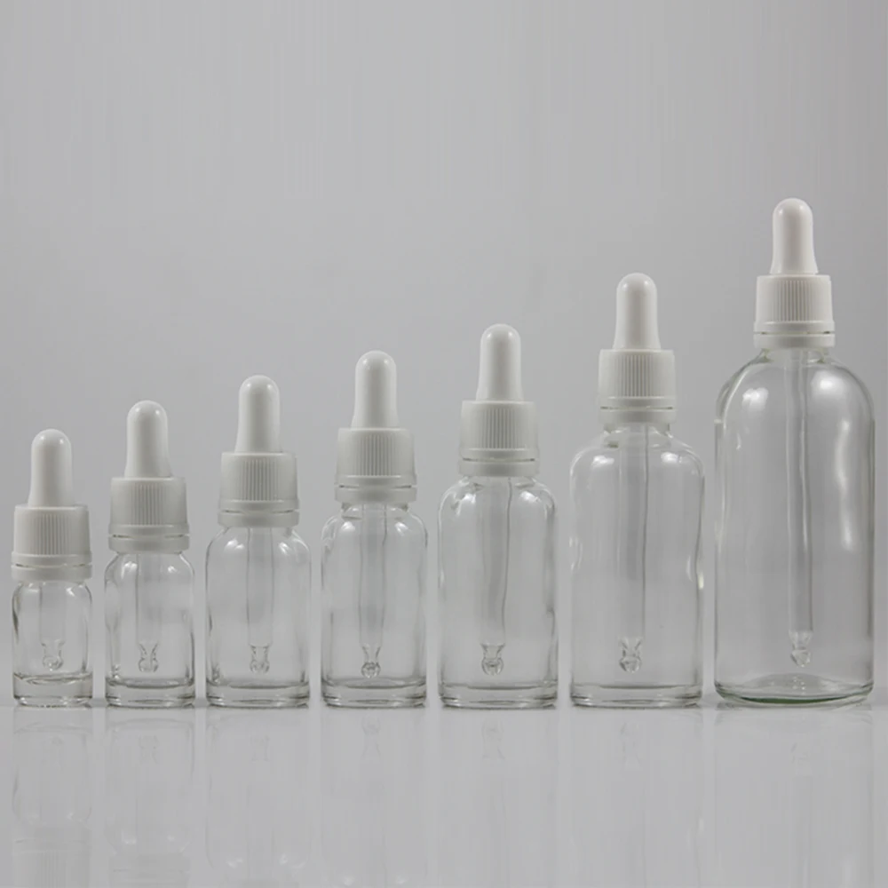 Clear Glass bottle with white dropper bottle 10 ml, High quality cosmetic bottle with dropper 10ml