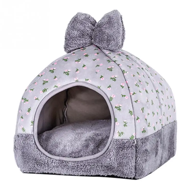 Складной кошка собака Питомник теплый мягкий валик с милым бантом Губка Pet House