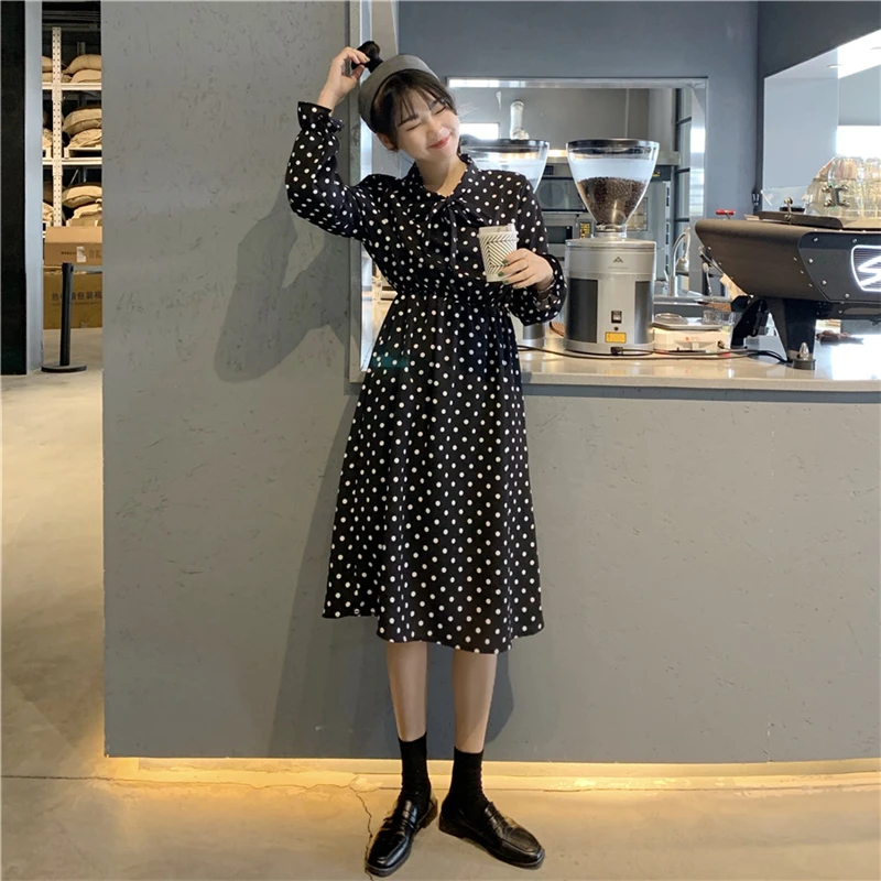 Chic Print Women Dress Casual Lace Up Kawaii Ruffles Sleeve Chiffon 2019 Spring Autumn A-Line Knee Length | Женская одежда