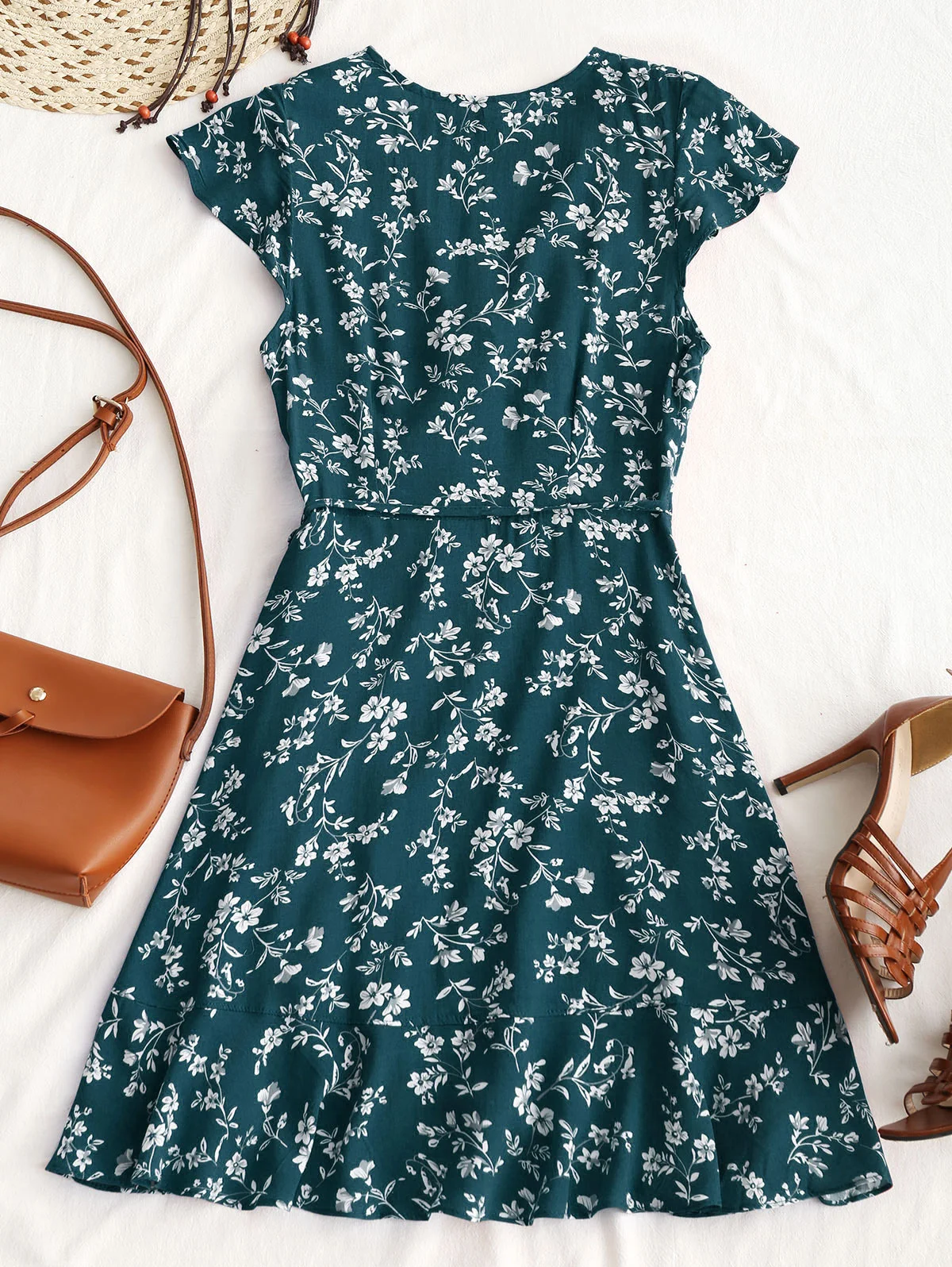 ZAFUL Летнее Платье Женщины Цветочные Рюшами Boho Мода V Шеи Повседневные Пляжные