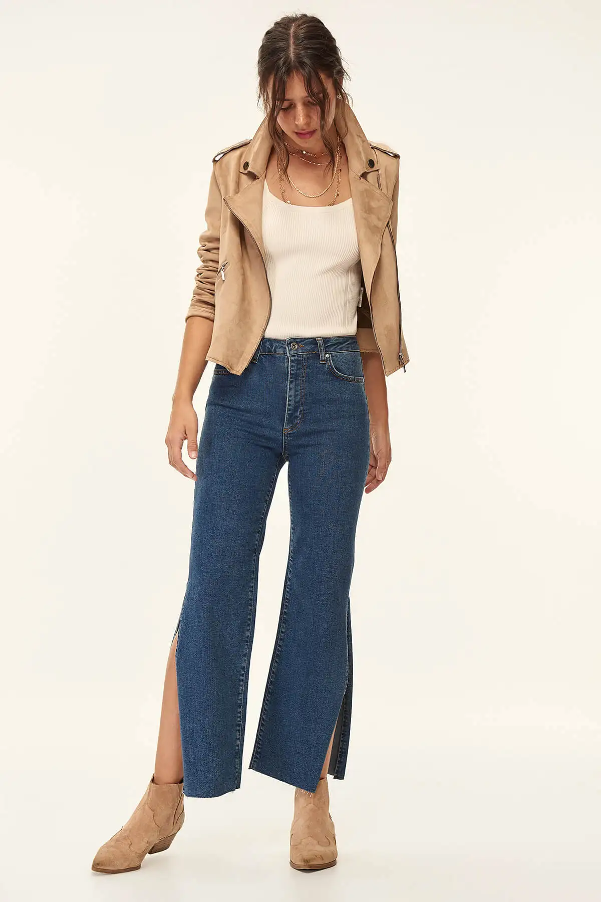 Trendyol Detailed slit Blue High Waist Flare Jean Crop TCLAW19LR0043 |