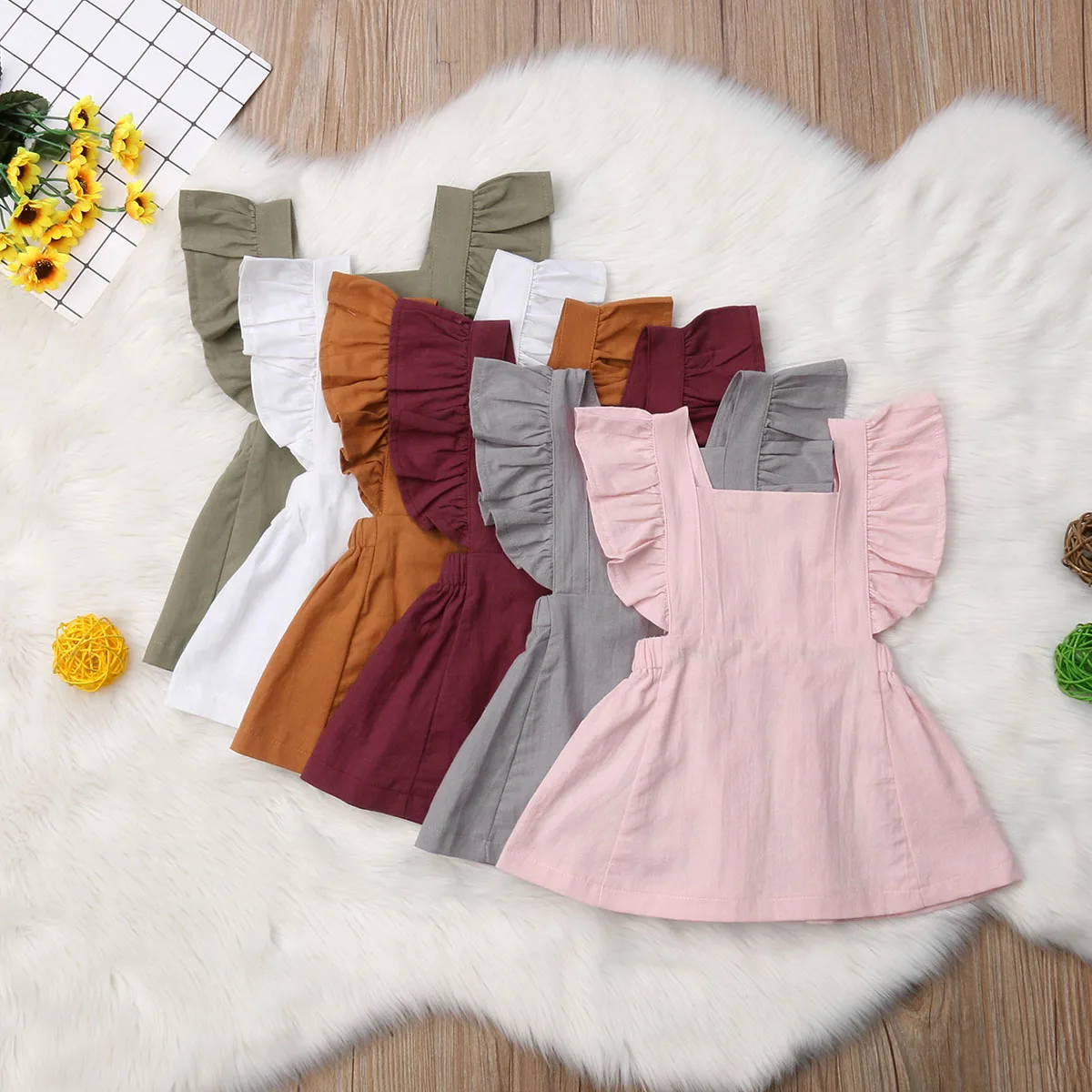 Летнее однотонное платье принцессы с оборками для маленьких девочек 0-3 лет