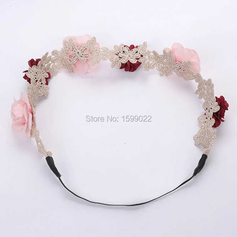 Flower Crown Headband Woman Girl Bridal Floral Lace Pink Burgundy Flowers Hair Accessories Elastic Wedding Head Garland| |