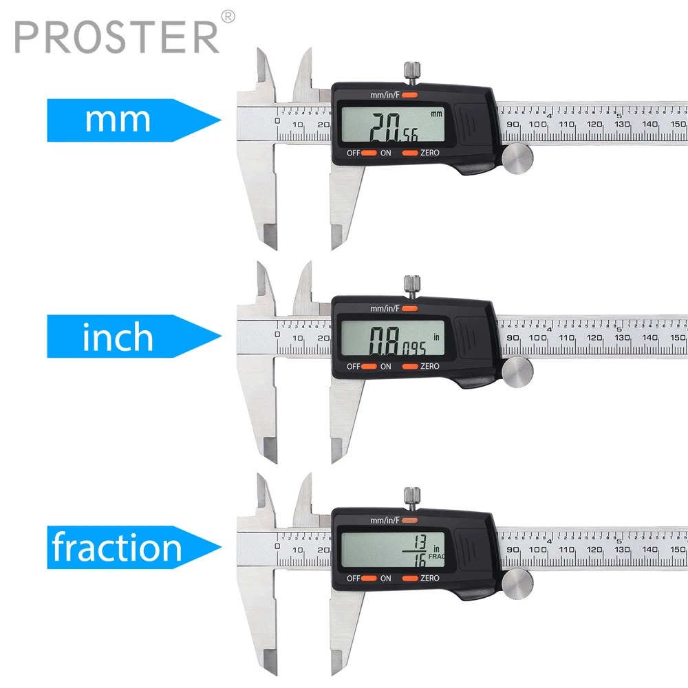 

PROSTER Digital Vernier Caliper 200mm 8 Inch Stainless Steel Electronic Caliper Fractions/Inch/Metric Conversion Measuring Tool