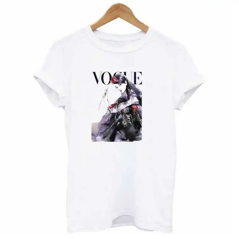 High quality summer female T-shirt short-sleeved shirt bottoming explosion models VOGUE sexy loose fashion | Женская одежда