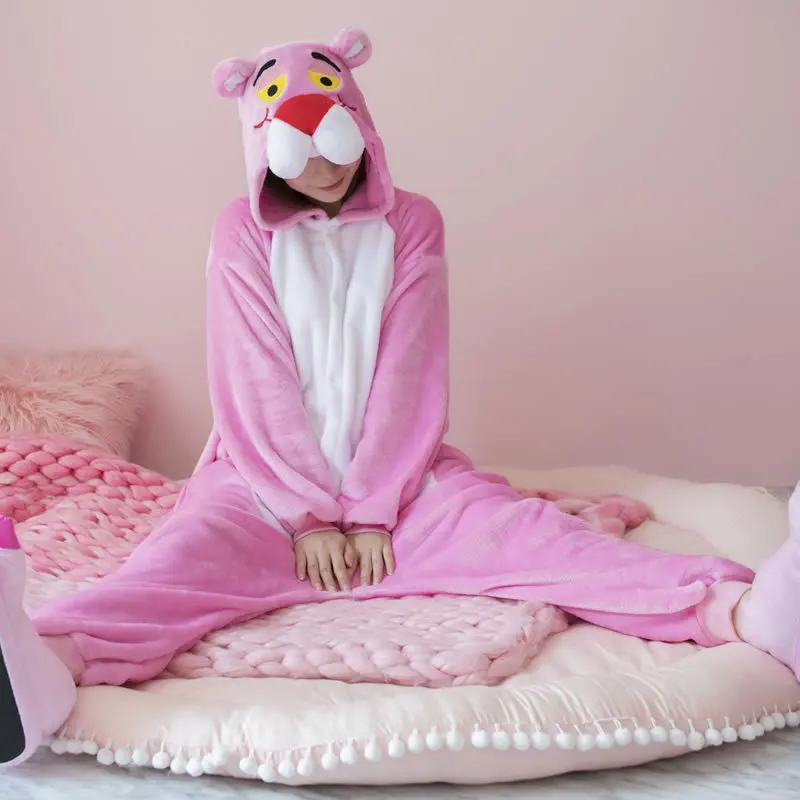 Пантера Kigurumi розовые пижамы в виде пантеры для женщин на зиму с рисунками