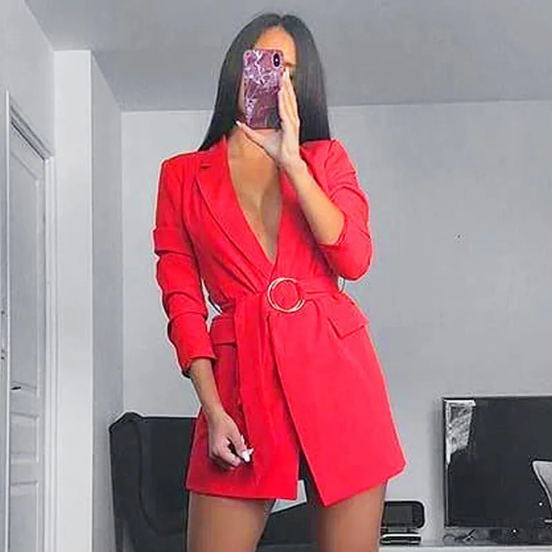 Женское офисное платье Slaygirl элегантное с глубоким v-образным вырезом и поясом на