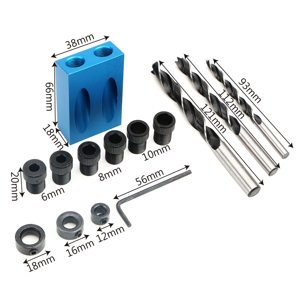 

DIYWORK Oblique Hole Locator 6/8/10mm Wood Drill Wood Work Carpentry Tool Set Drill Bit Accessories Furniture Punching Puncher