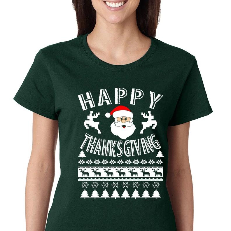 Женская футболка счастливый день благодарения уродливый санта праздник подарок