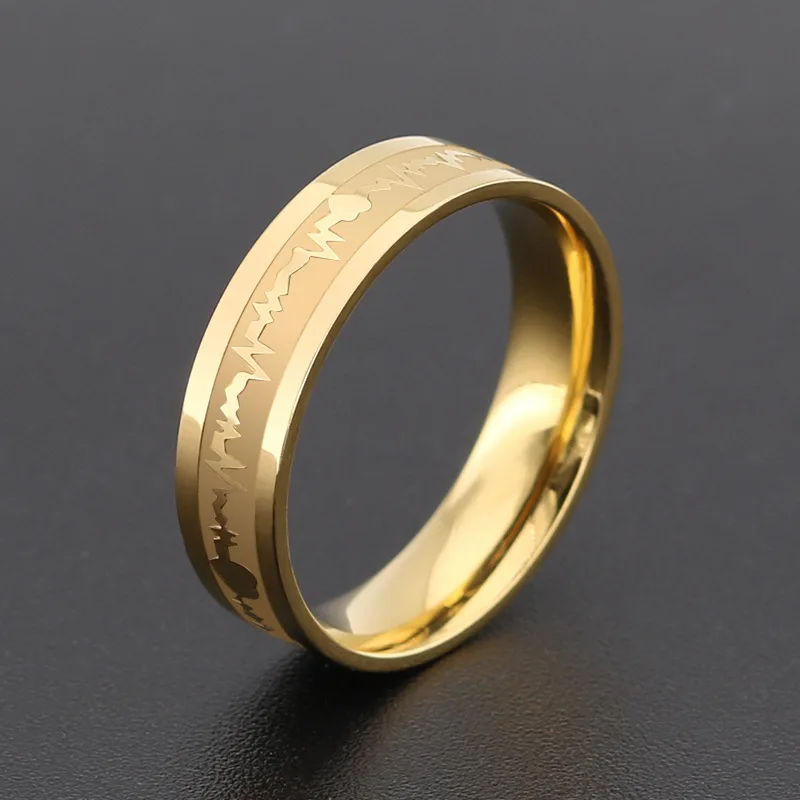 

New Fashion Gold/Silver Color Stainless Steel Couple Rings For Women Men 4/6mm Wide Heartbeat Finger Ring Valentine's Day Gift
