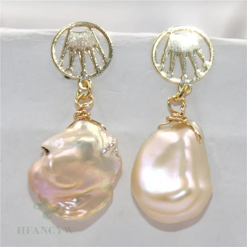 Серьги с барочным жемчугом серьги Пусеты Из Натурального золота 15 16