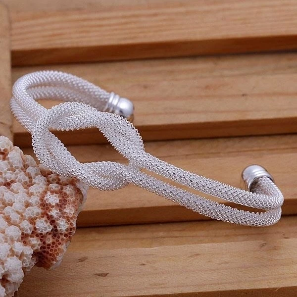 Meshy Love Knot Серебряный браслет манжет (купить один получить бесплатно!)|Браслеты| |