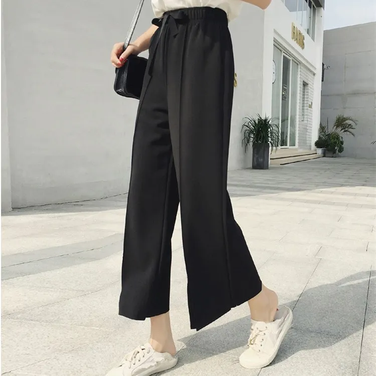 Новинка 2019 женские широкие брюки на шнуровке размера плюс модные плиссированные