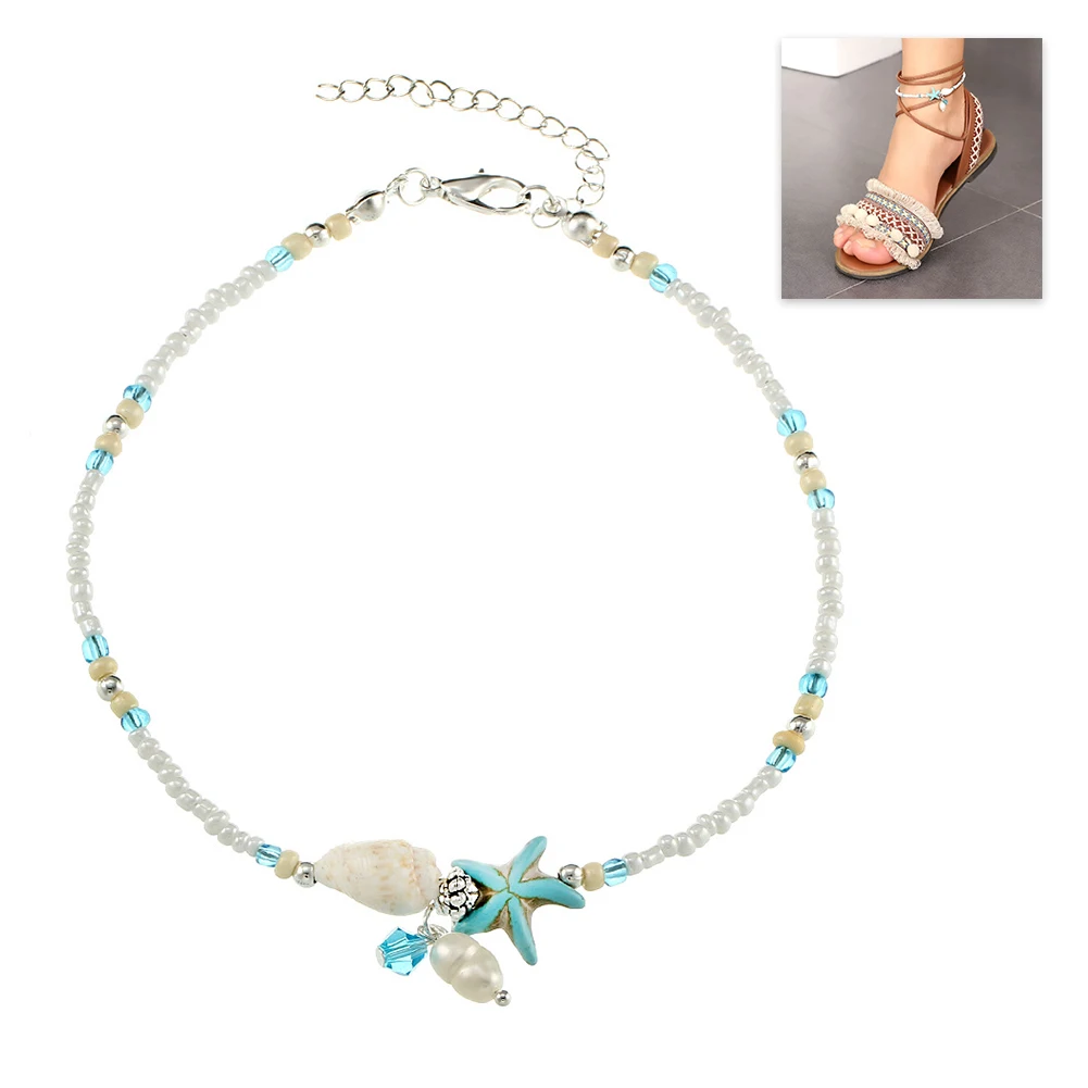 Для женщин пляжные ножной браслет раковины Сандалии браслеты бусы дамы Девушки