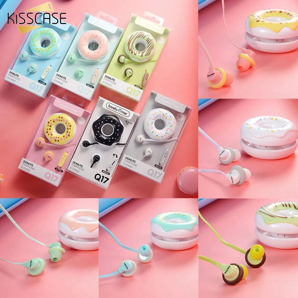 KISSCASE Милые Пончики Макарон наушники 3 5 мм вкладыши стерео проводные с микрофоном