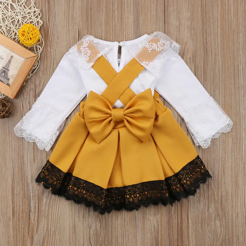 2 шт. кружевной топ с длинным рукавом и юбка на бретелях | Мать ребенок