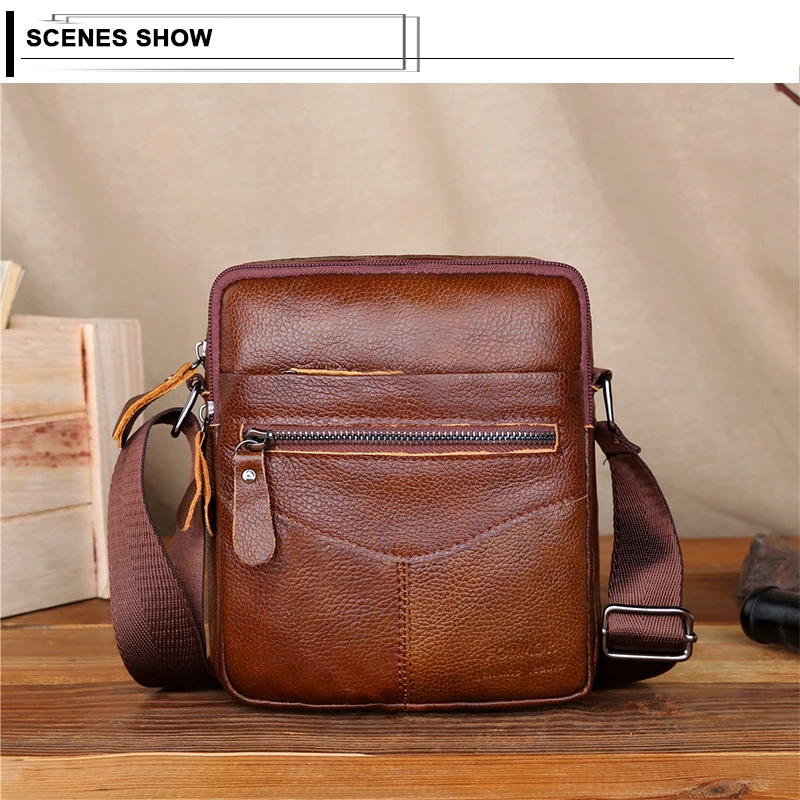 

Men Shoulder Bag Genuine Leather Male Cow Leather Messenger Flap Small Shoulder Bags For Mens Solid Black Crossbody Bag