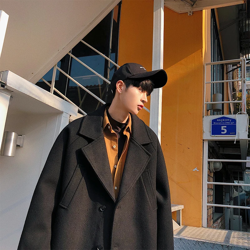 2018 Winter New Students Solid Color Casual Woolen Coat Men's Loose Korean Version Of The Gray / Black S-XL | Мужская одежда