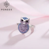ponees new fashion luminous owl rings for women rhodium crystal rings for girl lady gift