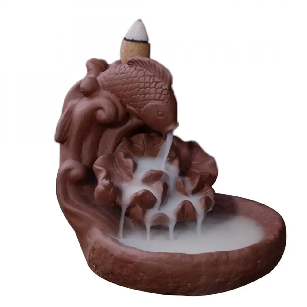 

Fish Ceramic Backflow Incense Burner Lotus Leaf Smoke Waterfall Stick Incense Holder Smell Aromatic Home Office Incense Crafts