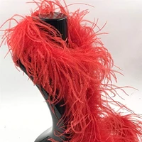 beautiful 2 m red 1ply strip natural ostrich feathers boa quality fluffy costumes trim for party costume shawl available