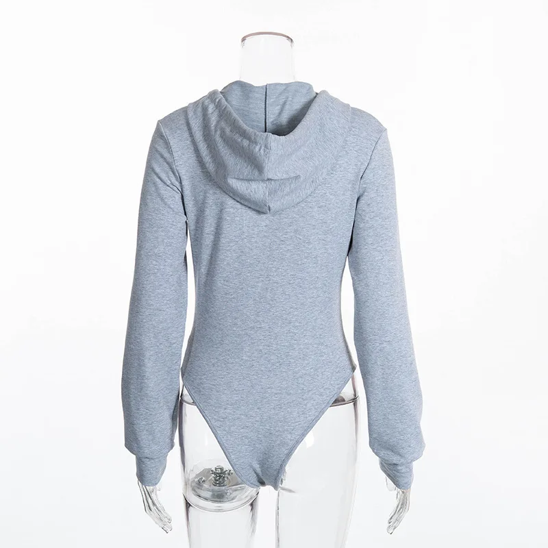 cotton sexy bodysuit long sleeve deep v hoodies gray casual fashion Body Mujer Skinny Jumpsuit Autumn Winter Romper | Женская одежда