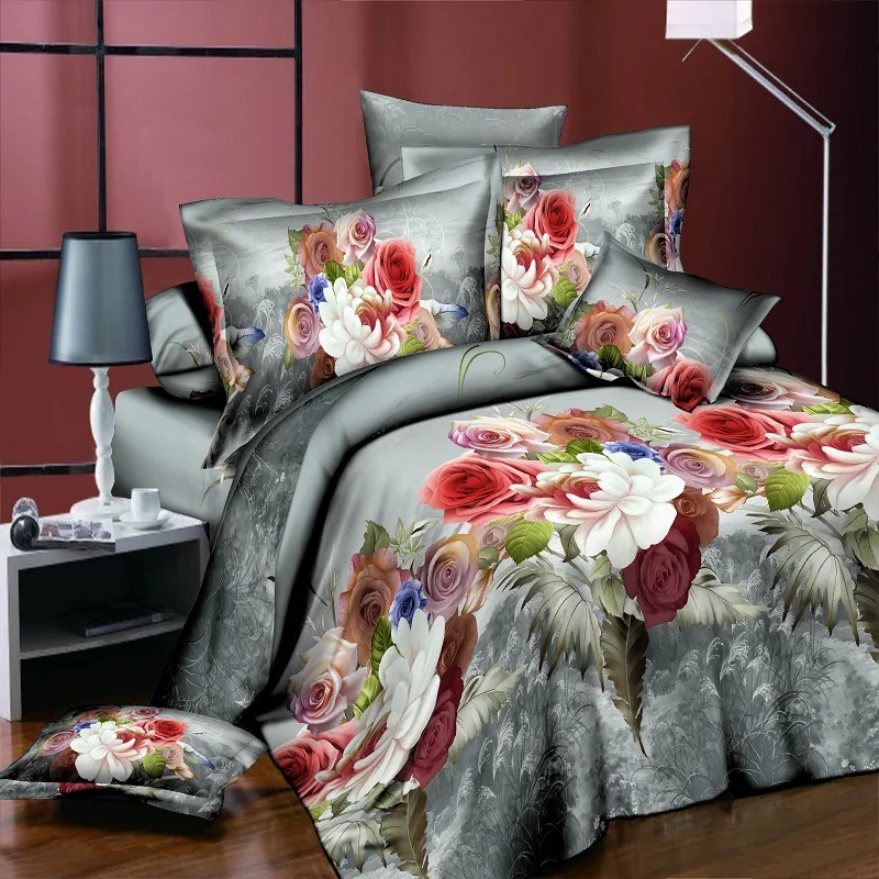 Фото Комплект постельного белья из 4 предметов хлопок с красочными пионами цветами