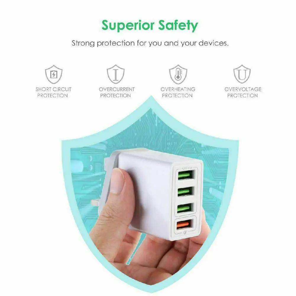 Зарядное устройство BEESCLOVER UK Plug 4 многопортовое быстрое зарядное QC 3 0 USB Hub