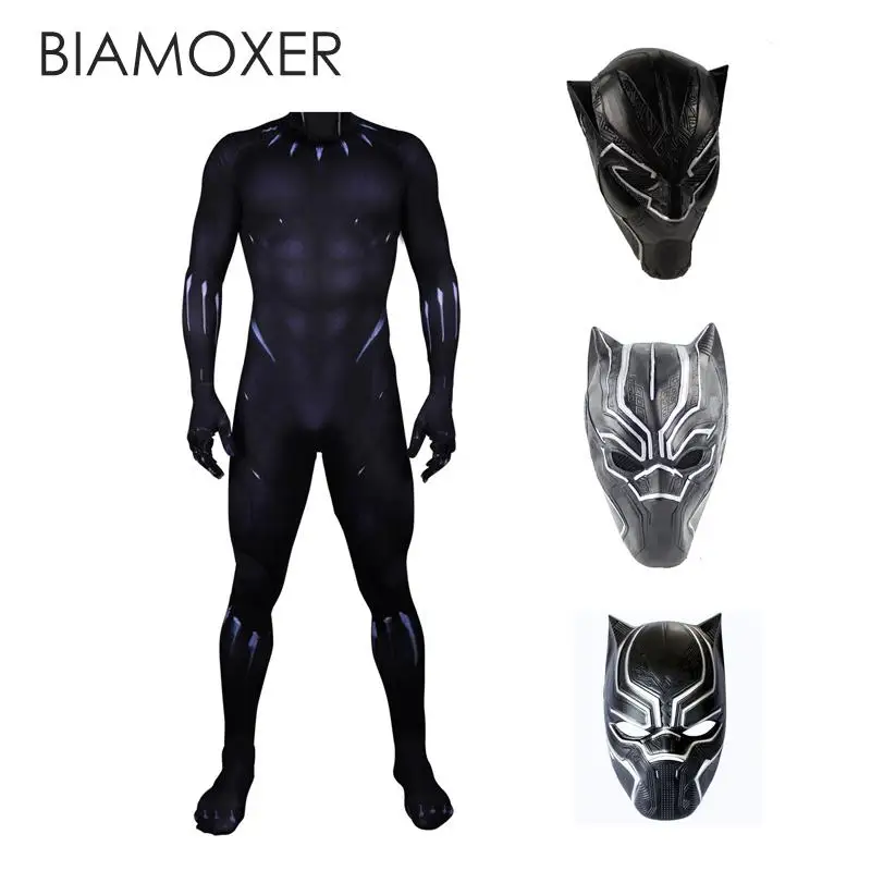 Biamoxer Black Panther Cosplay Halloween Costumes Adult Child Kids Onesie Jumpsuit Latex Masks Workout Clothes Bodysuit