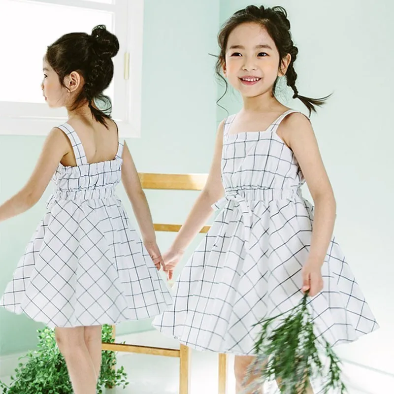 Backless Teenage Kids Girl Princess Party Dresses White Plaid Summer Dress 2019 For Girls Sleeveless Suspender Children Clothing | Детская