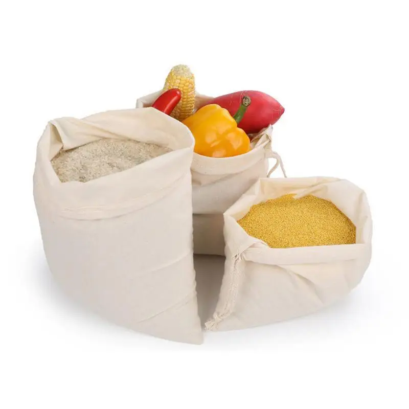 Reusable Bulk Bin Cotton Drawstring Bag Metal Buckle Multi-Purpose Fruit Vegetable Rice Bread Shopping | Дом и сад