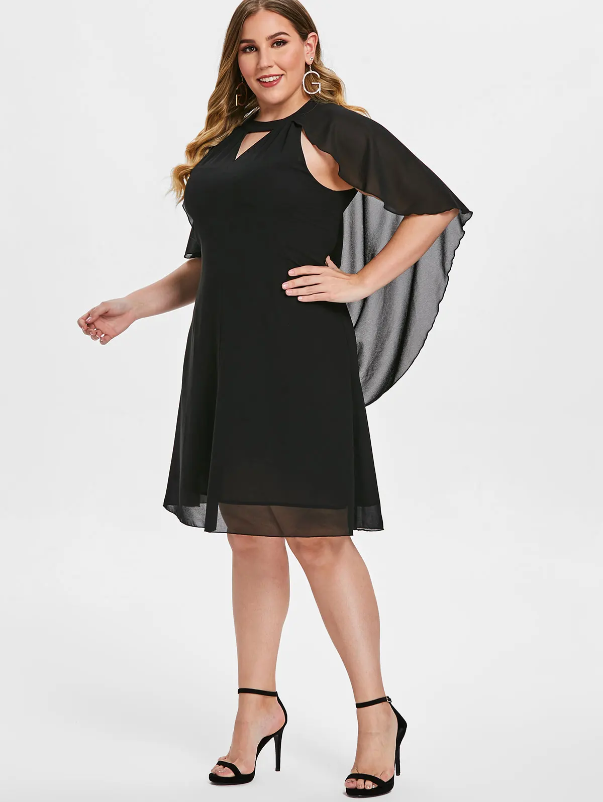 Wipalo Plus Size 5XL Solid Keyhole Neck Batwing Sleeve Dress Knee-Length A Line Vintage Chiffon Summer Party Vestidos | Женская одежда