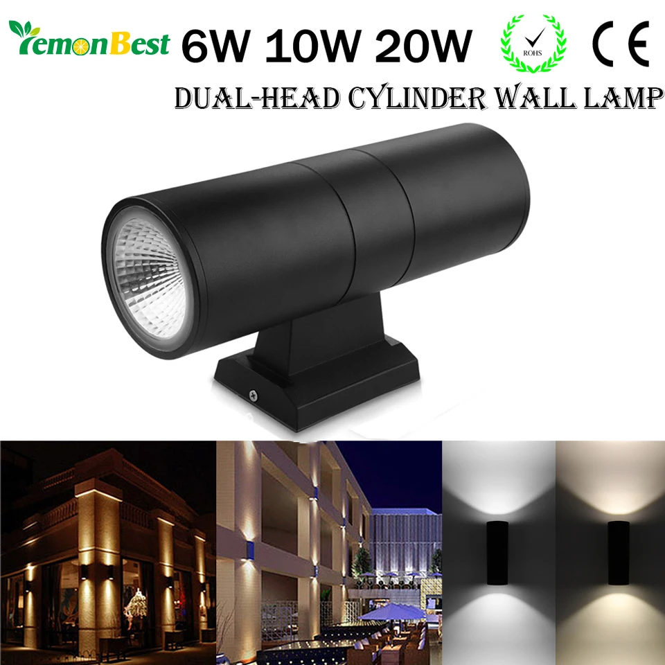 

6W 10W COB LED Wall Lamp Up and Down Cylinder Wall Sconce Waterproof IP65 Cool White AC 85-265V for Corridor Garden