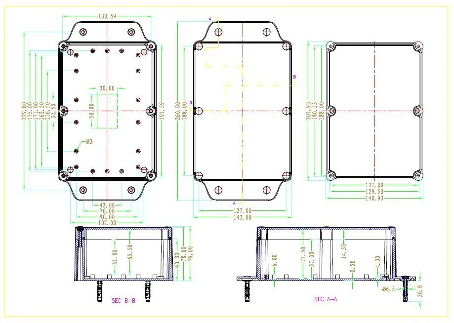 260*143*78 мм IP68 водонепроницаемый пластиковый корпус ABS электронный проект