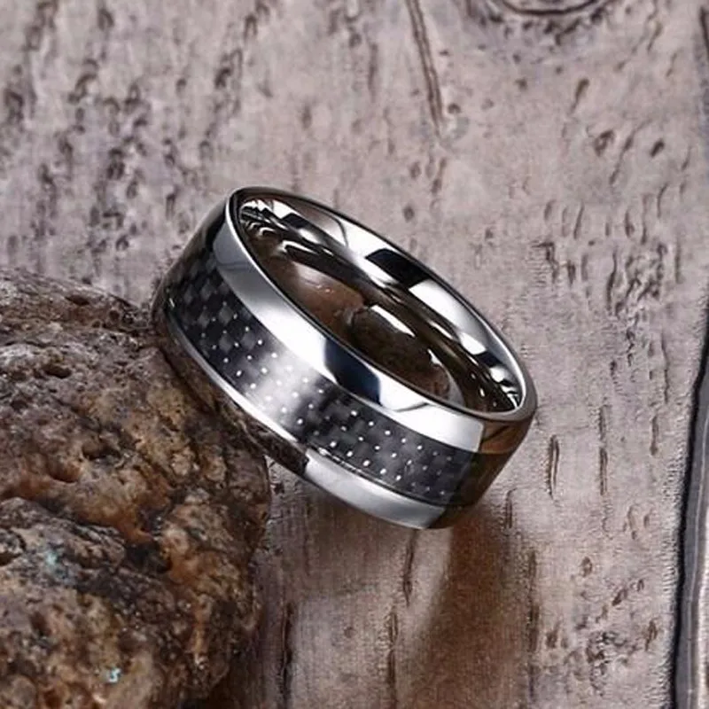 

Two-tone Carbon Fiber Men's Wedding Ring In Stainless Steel Band
