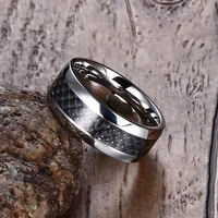 two tone carbon fiber mens wedding ring in stainless steel band