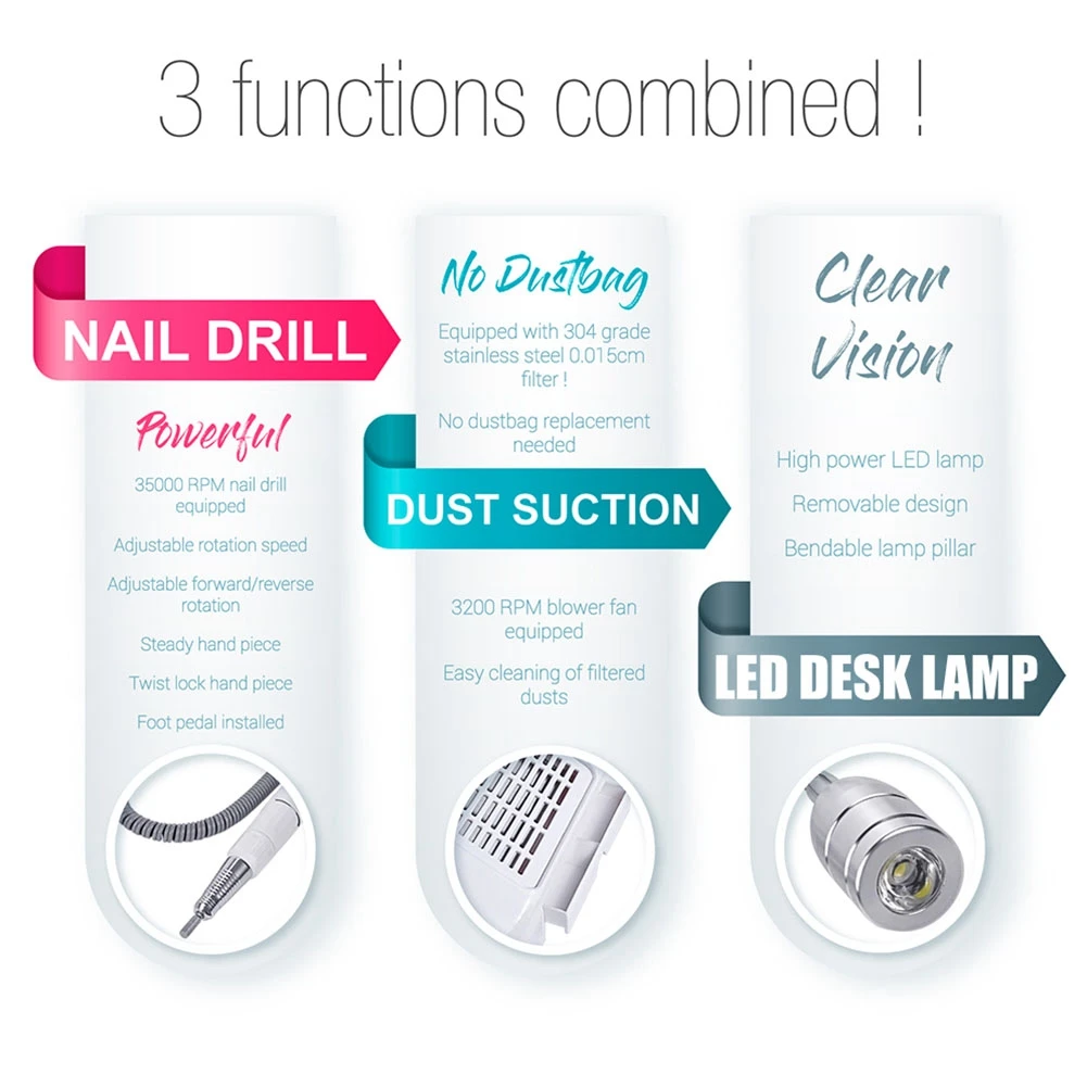 3 в 1 шлифовальный полировальный коллектор для буровой пыли маникюрный станок с