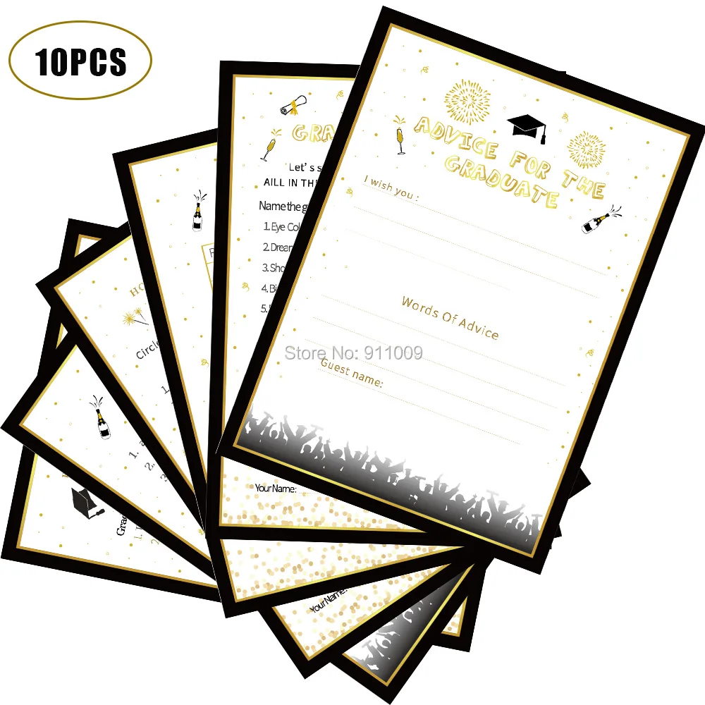 

10pcs/set Graduation Party Supplies Black Gold Q&A Game Cards Graduation Theme Party Decorations ZZ001